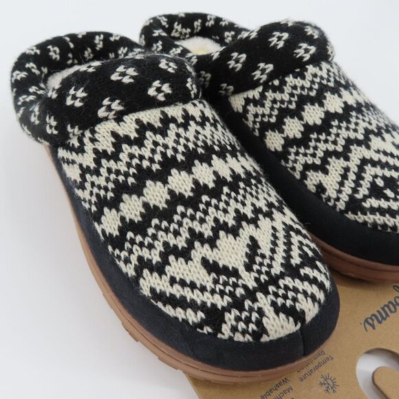Dearfoams Medium 7-8 Black Cream Knit Memory Foam Indoor Outdoor Slippers NEW - Picture 3 of 14